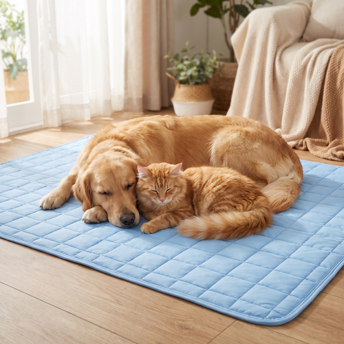 Dog and cat sharing the Arctic Cooling Mat